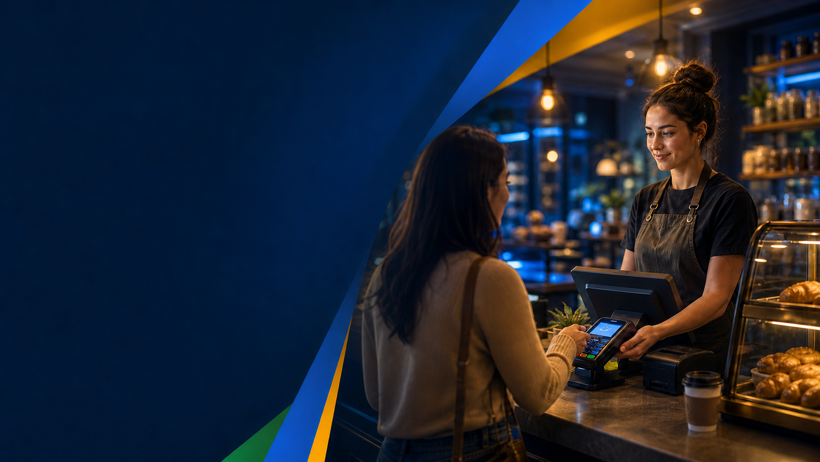 Cafe checkout payment moment with POS technology